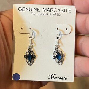 Fine Plated Silver Marcasite Marsala Dangle Earrings.